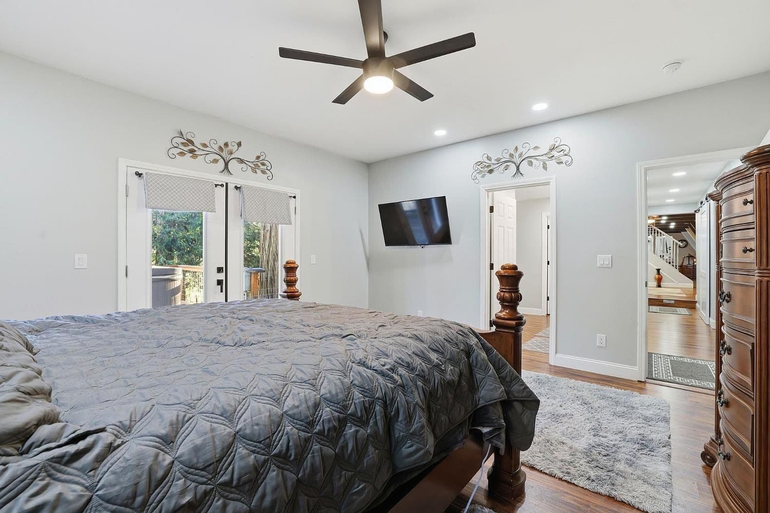 A calm bedroom in the main house